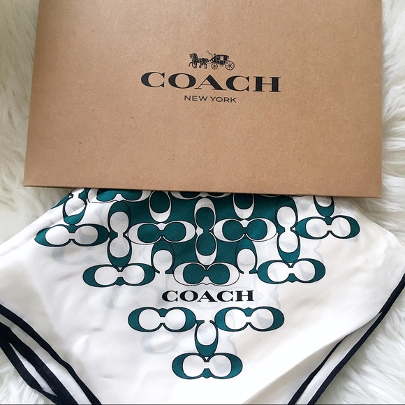 Coach Accessories - LARGE Coach Signature Bias Green Square Silk Scarf Viridian